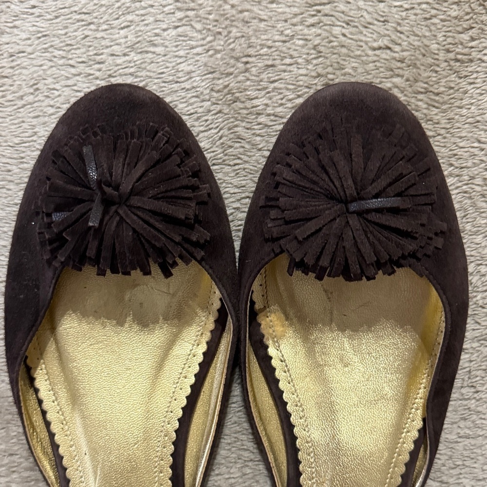 J. Crew Women's Trendy Stella Dark Brown Pom Pom Suede Loafers - Picture 7 of 11